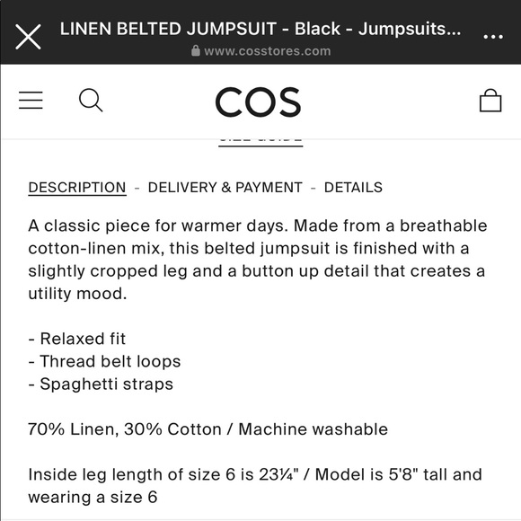 COS linen belted jumpsuit - Picture 4 of 4